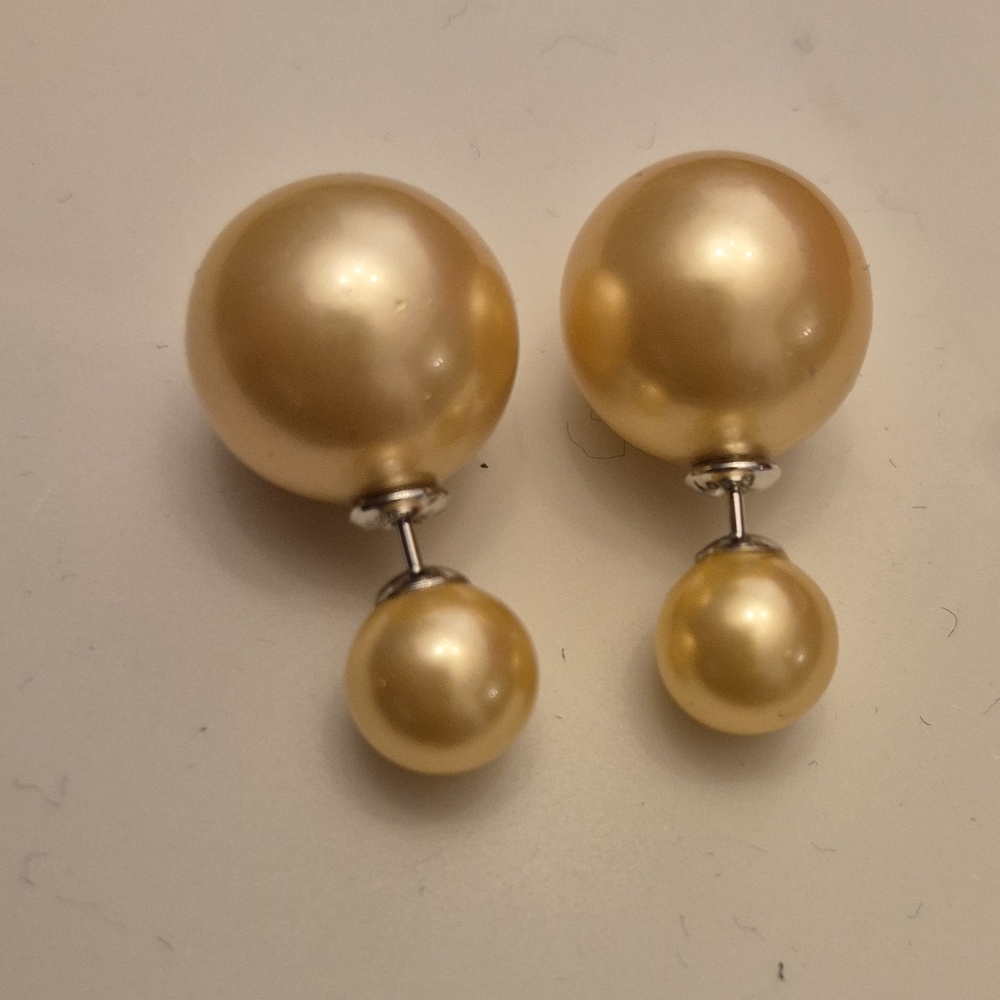 D Joy 5920 Gold Double Pearl Earrings Elegant Jewelry